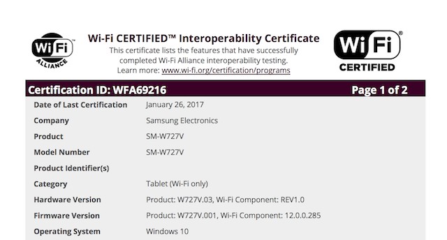 Samsung Galaxy TabPro S2 сертифицирован Wi-Fi Alliance