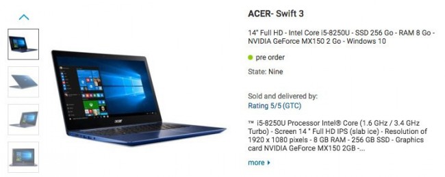 Ноутбук Acer Swift 3 получит новые процессоры Intel